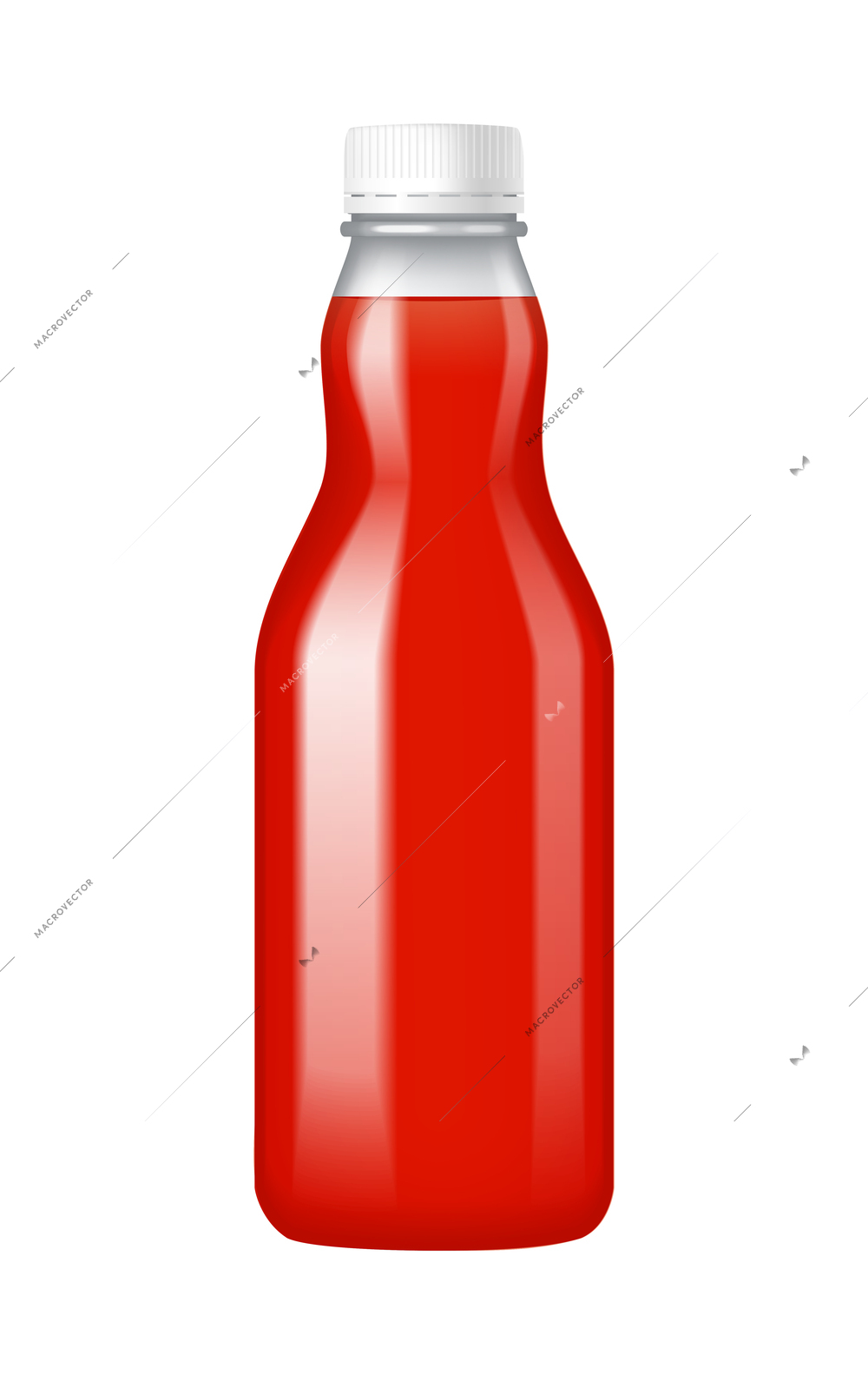 Realistic bottle of fruit or tomato juice with plastic cap vector illustration