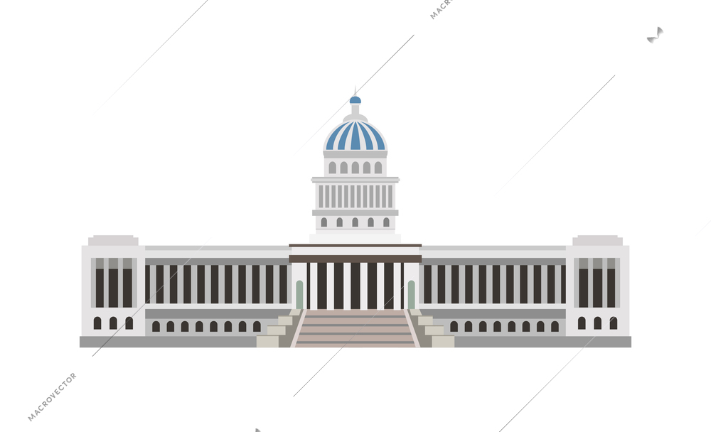 Havana national capitol building front view in flat style vector illustration