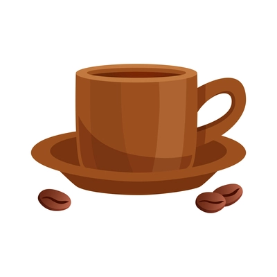 Cup of coffee and beans in brown color flat vector illustration