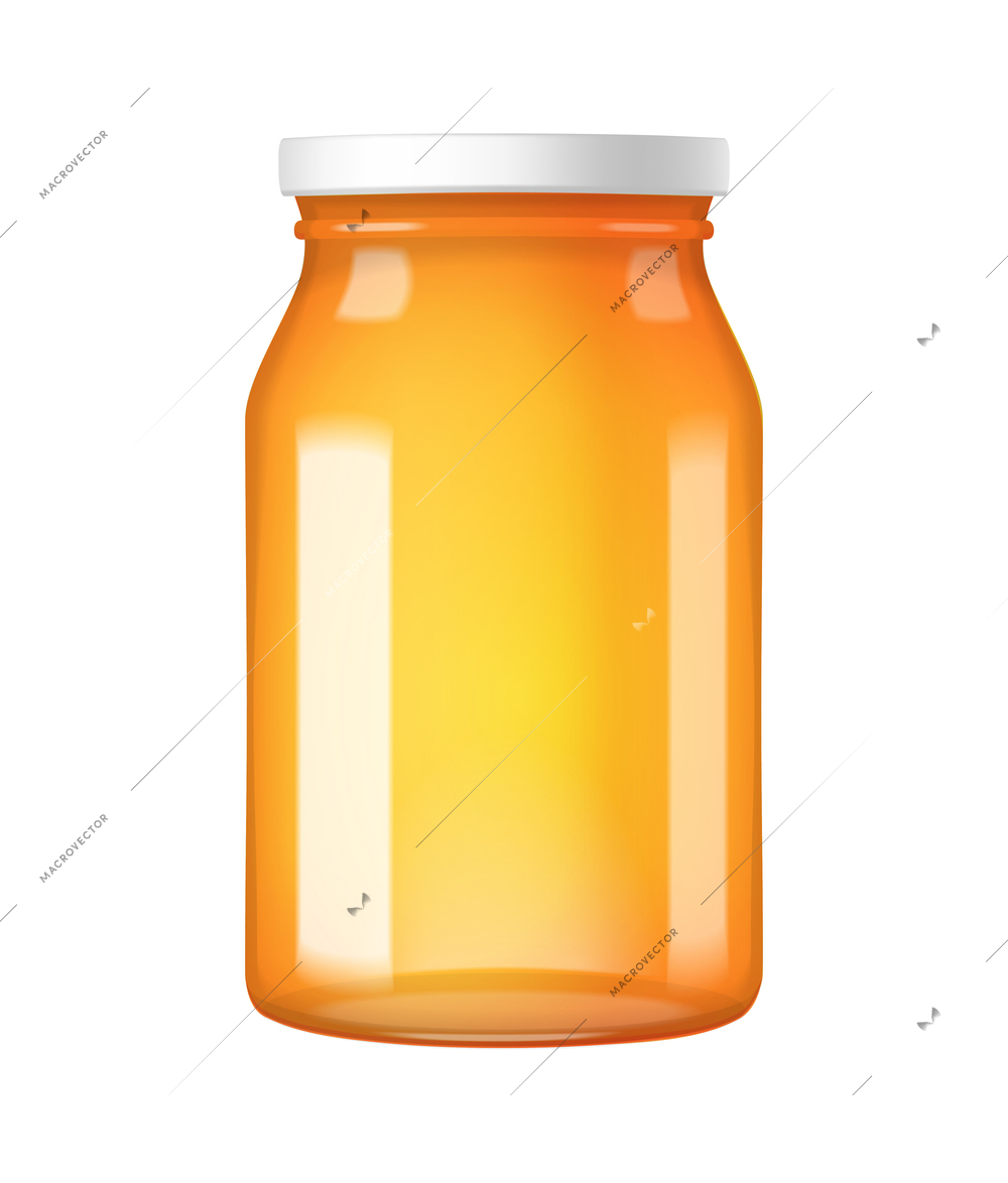 Realistic yellow glass jar with screw cap vector illustration