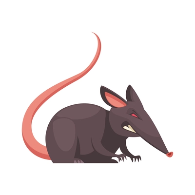 Angry rat with red eyes on white background flat cartoon vector illustration