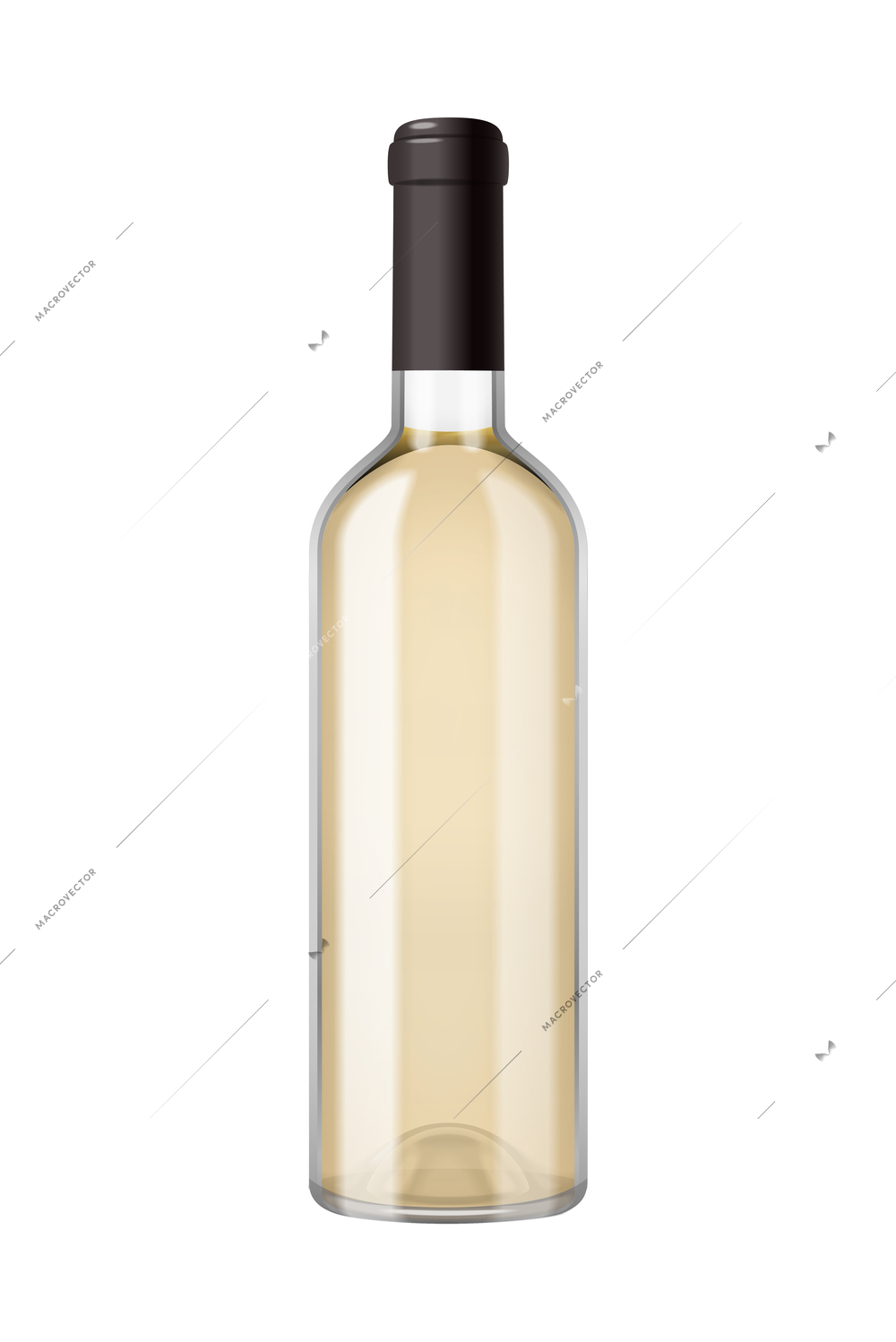 Realistic sealed transparent glass bottle of white wine vector illustration