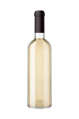 Realistic sealed transparent glass bottle of white wine vector illustration