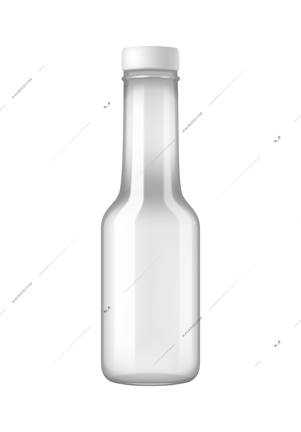 Realistic empty glass bottle with white cap vector illustration