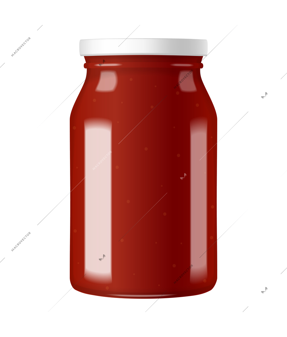 Realistic glass jar of jam or sauce with white lid vector illustration