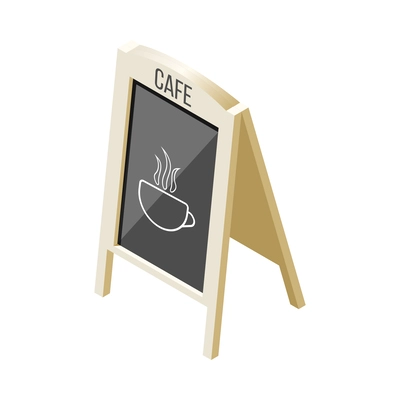 Cafe menu black board stand with coffee cup isometric icon 3d vector illustration