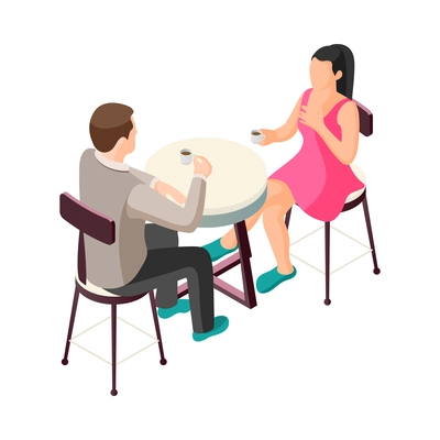 Isometric people drinking coffee at cafe 3d vector illustration