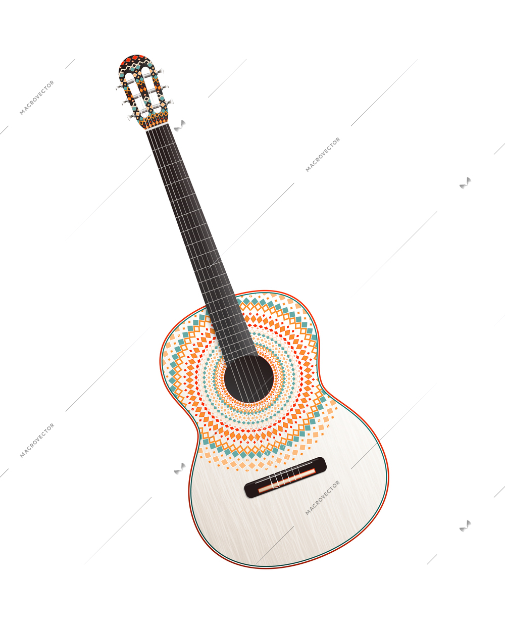 Realistic mexican guitar with ornament vector illustration