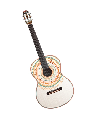 Realistic mexican guitar with ornament vector illustration