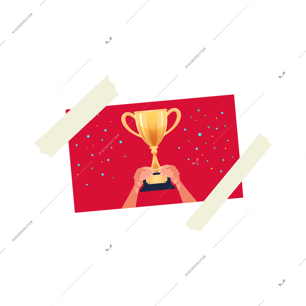 Dreams vision board sticker with winner gold cup flat icon vector illustration