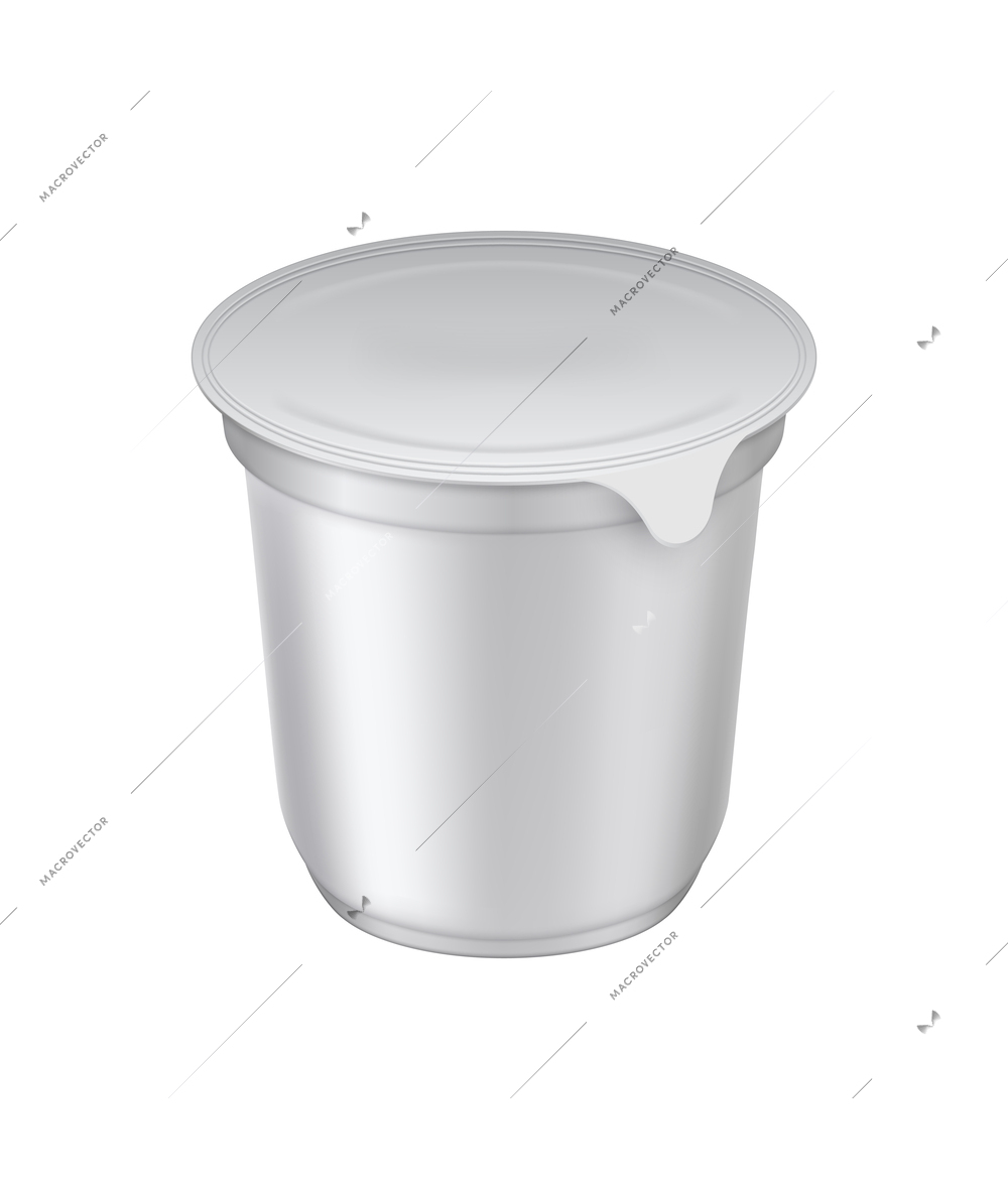 Blank white plastic yoghurt cup mockup realistic vector illustration