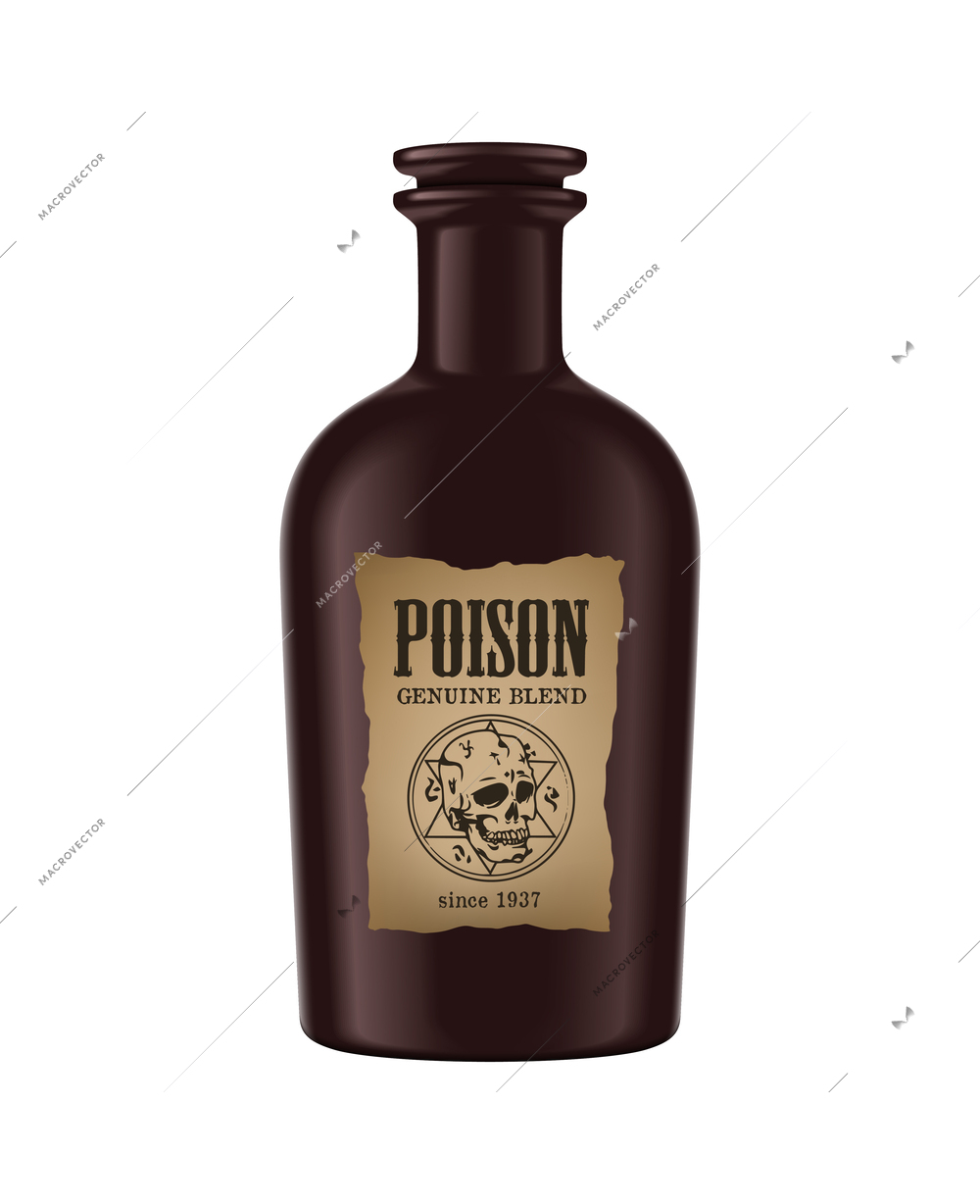 Realistic vintage bottle of poison with label vector illustration