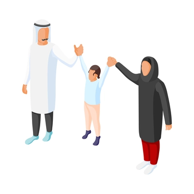 Isometric arabic family faceless characters with man woman and child 3d vector illustration