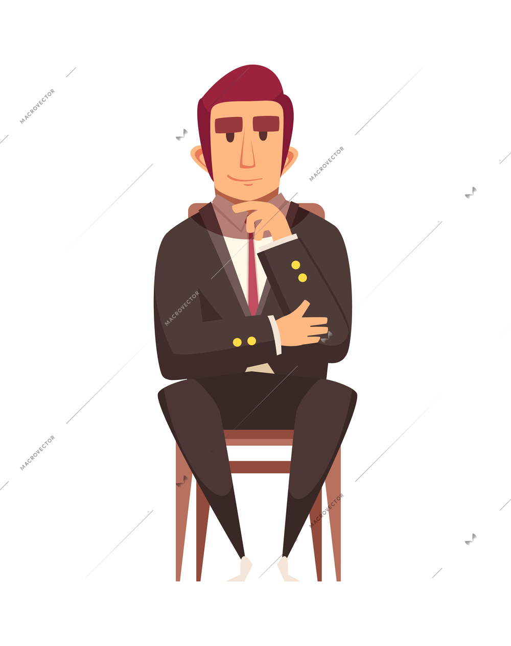 Flat male auction participant sitting on chair vector illustration