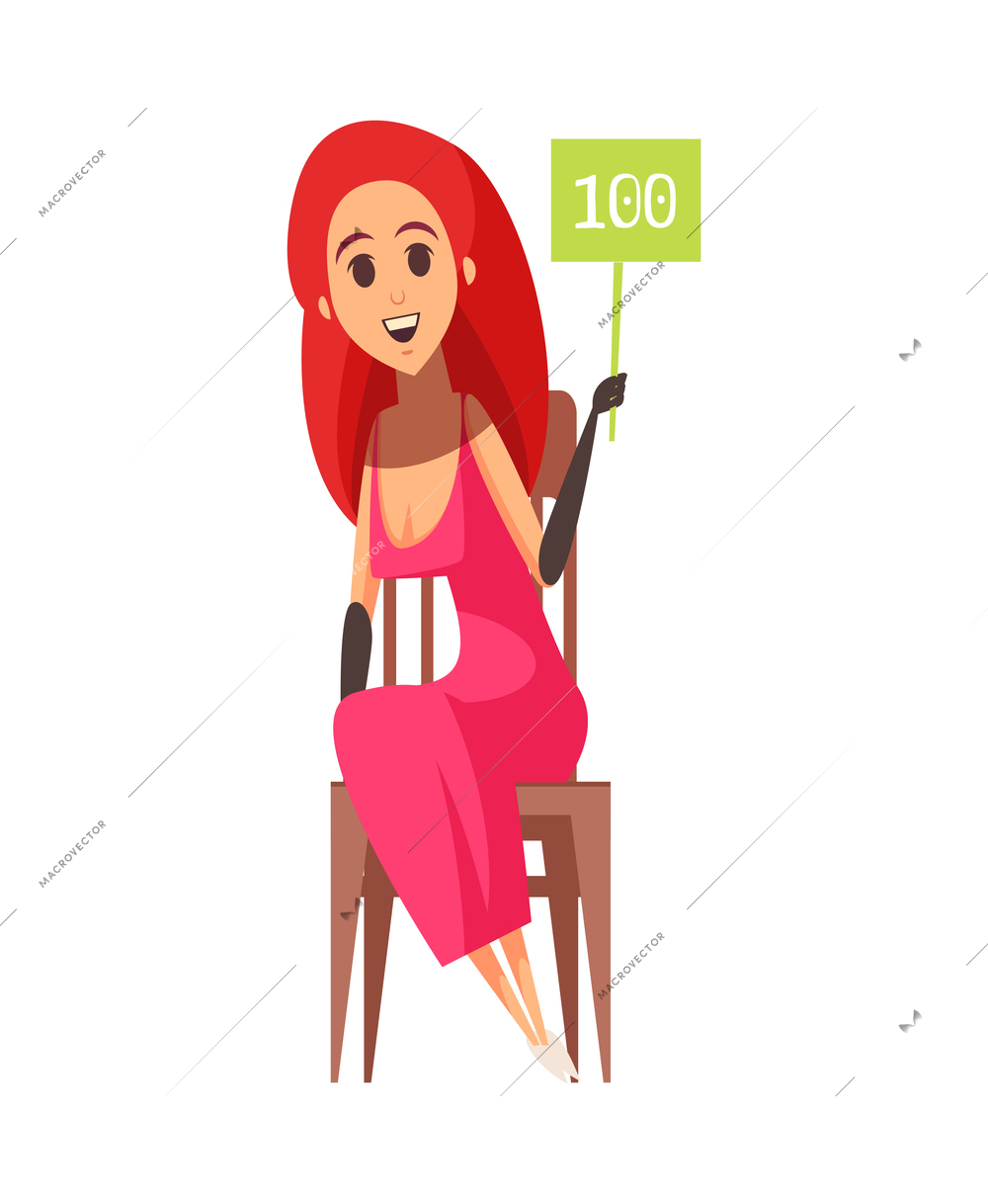 Smiling woman during auction flat vector illustration