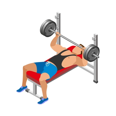 Body building isometric icon with male sportsman exercising at gym vector illustration