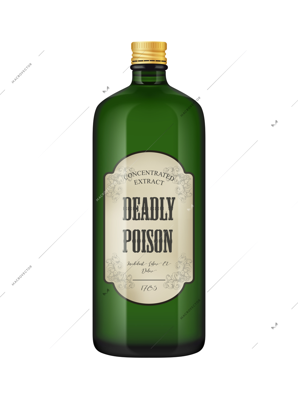 Realistic retro green glass bottle of deadly poison vector illustration