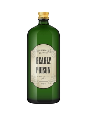 Realistic retro green glass bottle of deadly poison vector illustration