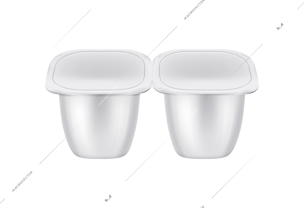 Blank yoghurt packaging mockup of two white pots realistic vector illustration