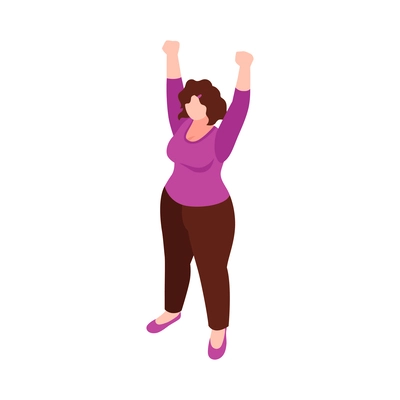 Isometric feminism body positive icon with plus size woman 3d vector illustration