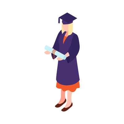 Isometric faceless female human character of university graduate vector illustration