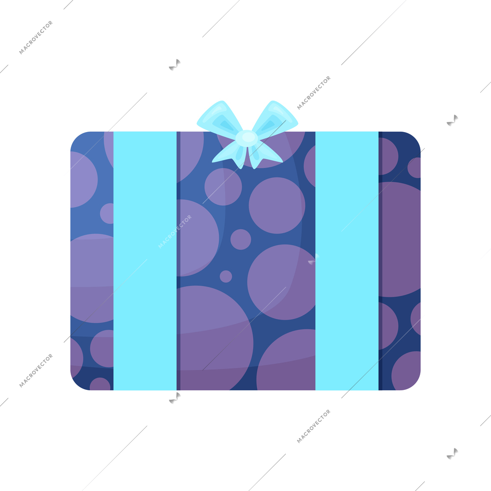 Gift packaging with blue ribbon and bow flat vector illustration