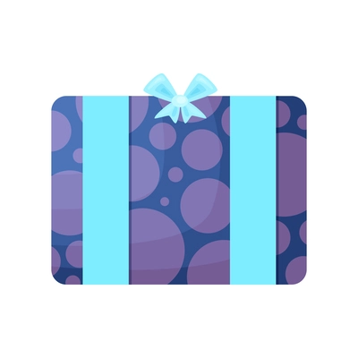 Gift packaging with blue ribbon and bow flat vector illustration