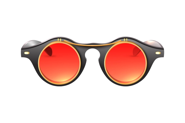 Realistic carnival steampunk round glasses with orange lens vector illustration