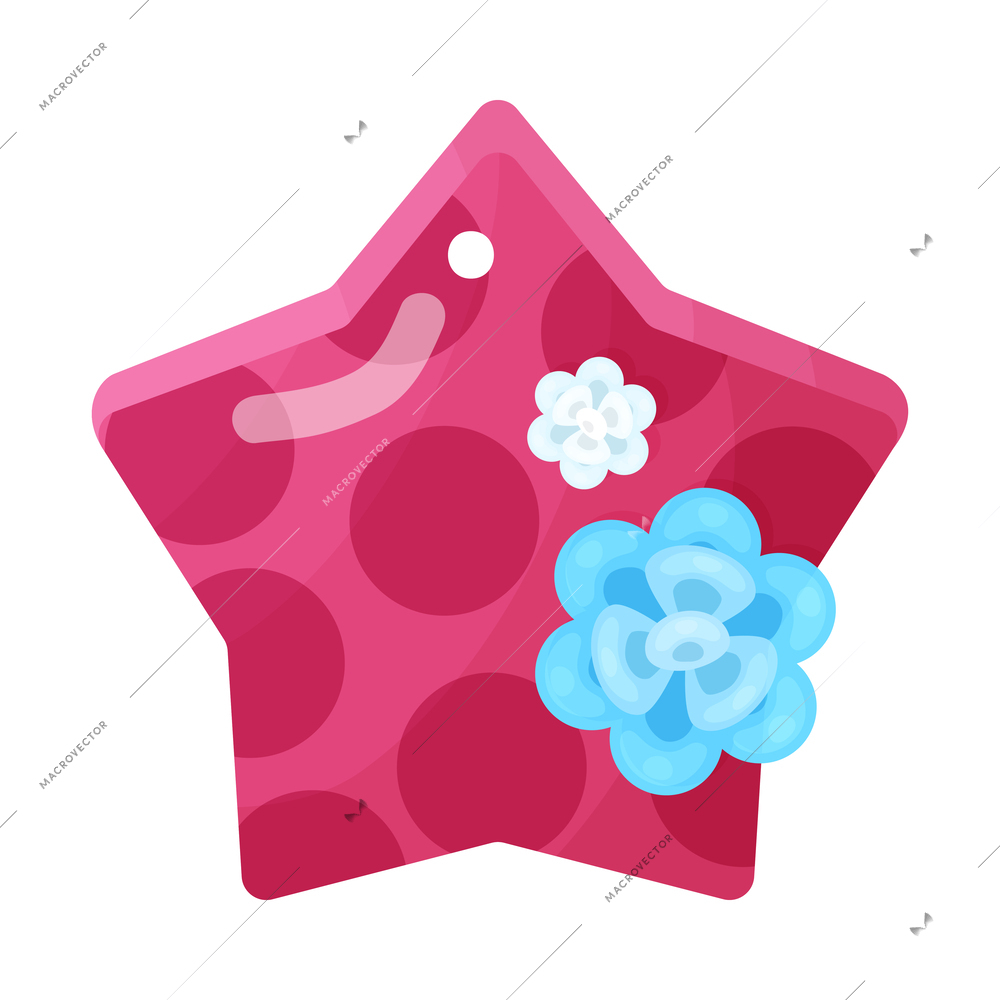 Pink star shaped gift box with flowers flat vector illustration