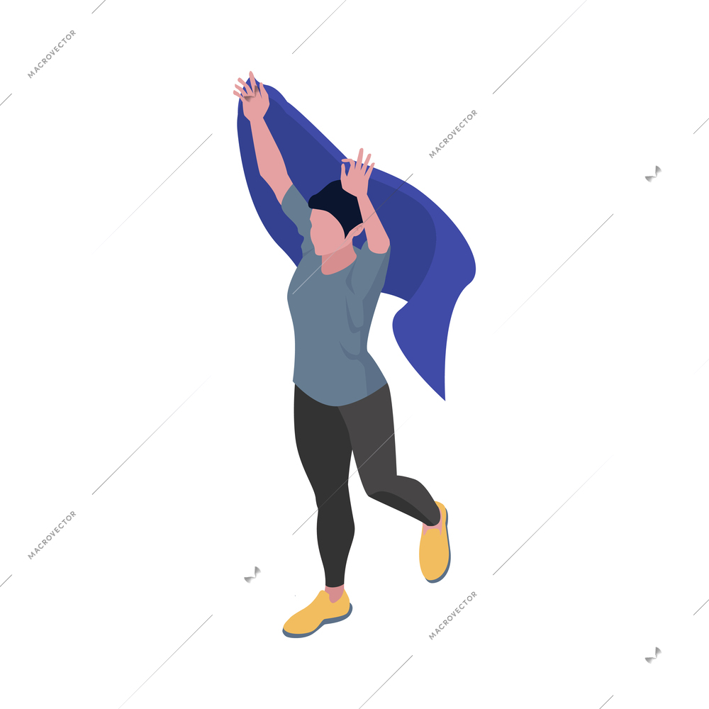 Isometric female protester activist with flag vector illustration