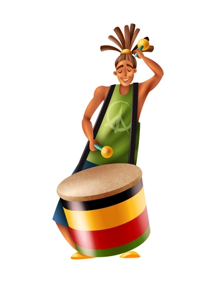 Realistic brazilian man playing drums at carnival vector illustration