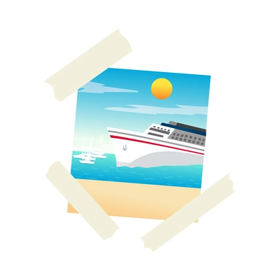 Dreams vision board travel photo with cruise ship flat icon vector illustration