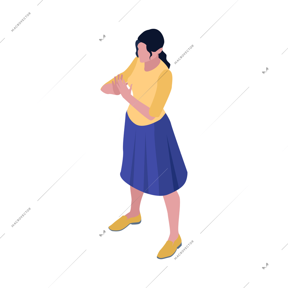 Protesting woman isometric faceless character on white background vector illustration