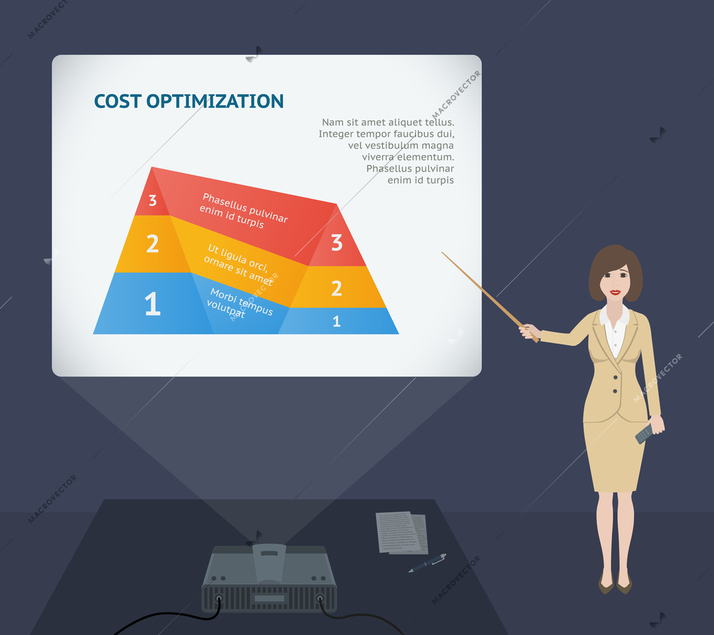 Business woman presentation speech with projector vector illustration