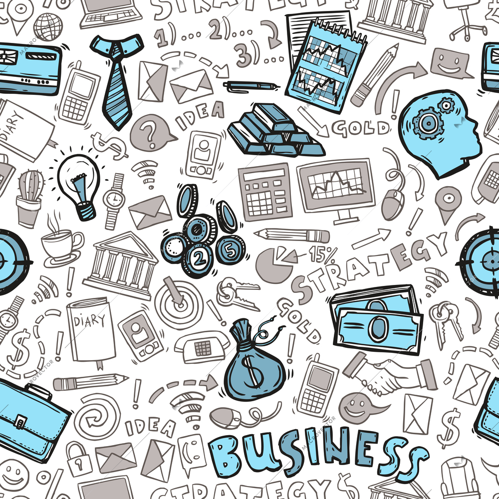 Business strategy marketing and investment hand drawn seamless pattern vector illustration