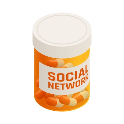 Bottle of drugs from gadget and social network addiction isometric concept icon 3d vector illustration