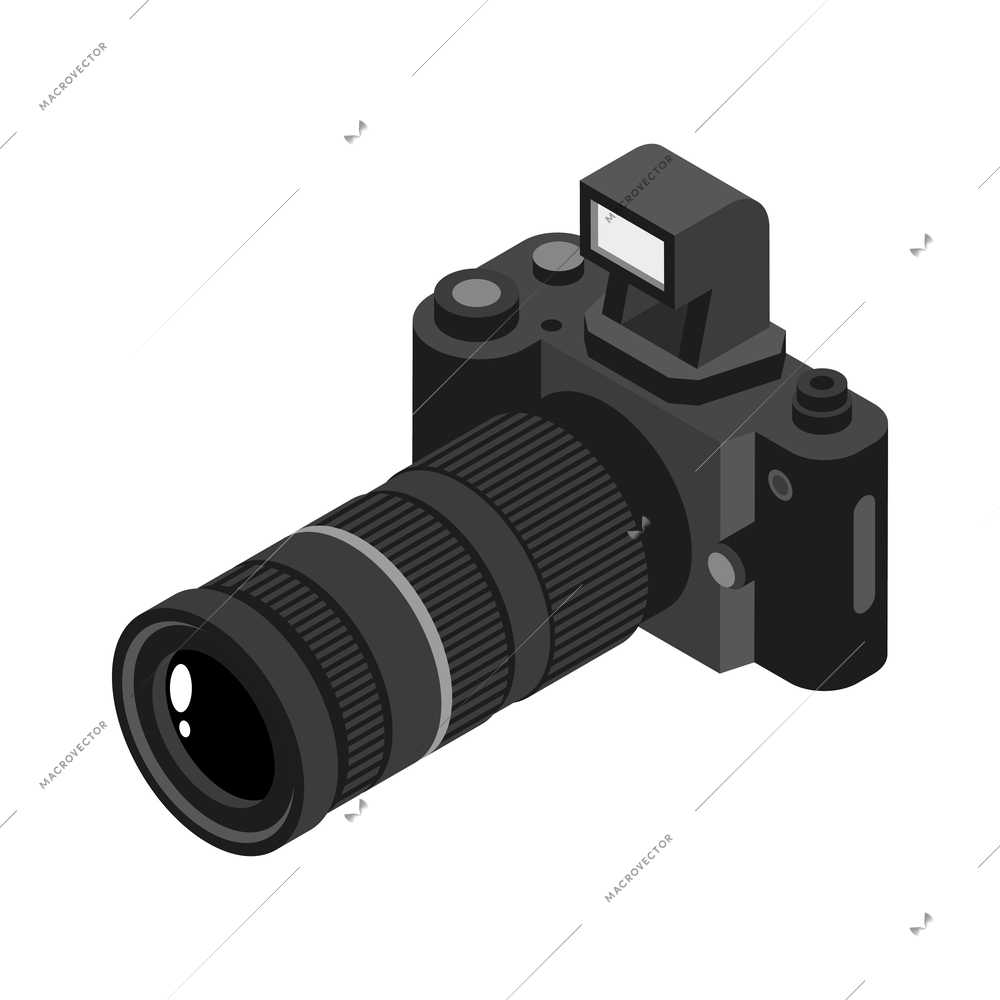 Isometric black professional camera icon 3d vector illustration