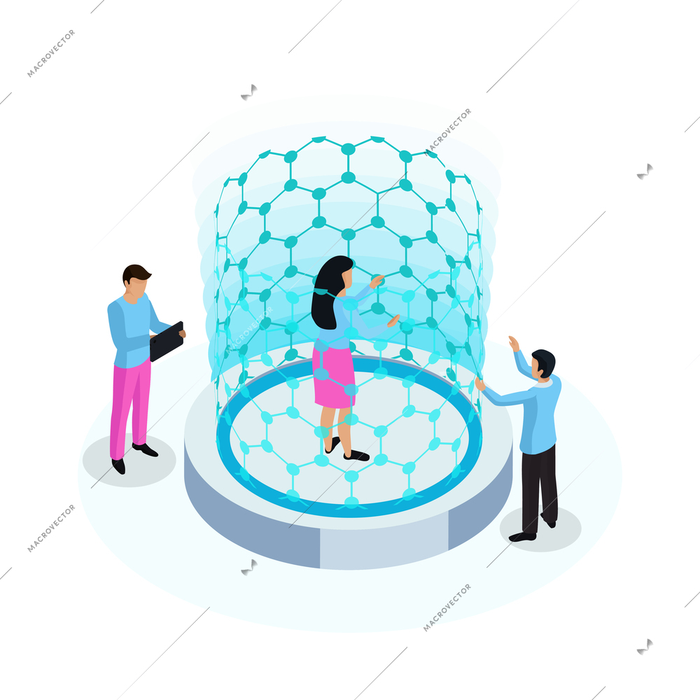 Scientists during nanotechnology development isometric icon 3d vector illustration