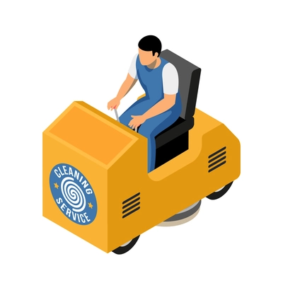Cleaning service isometric icon with male cleaner using machine to mop floor 3d vector illustration