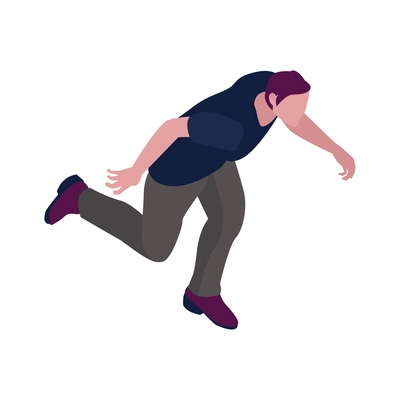 Isometric running man escaping from chase 3d vector illustration