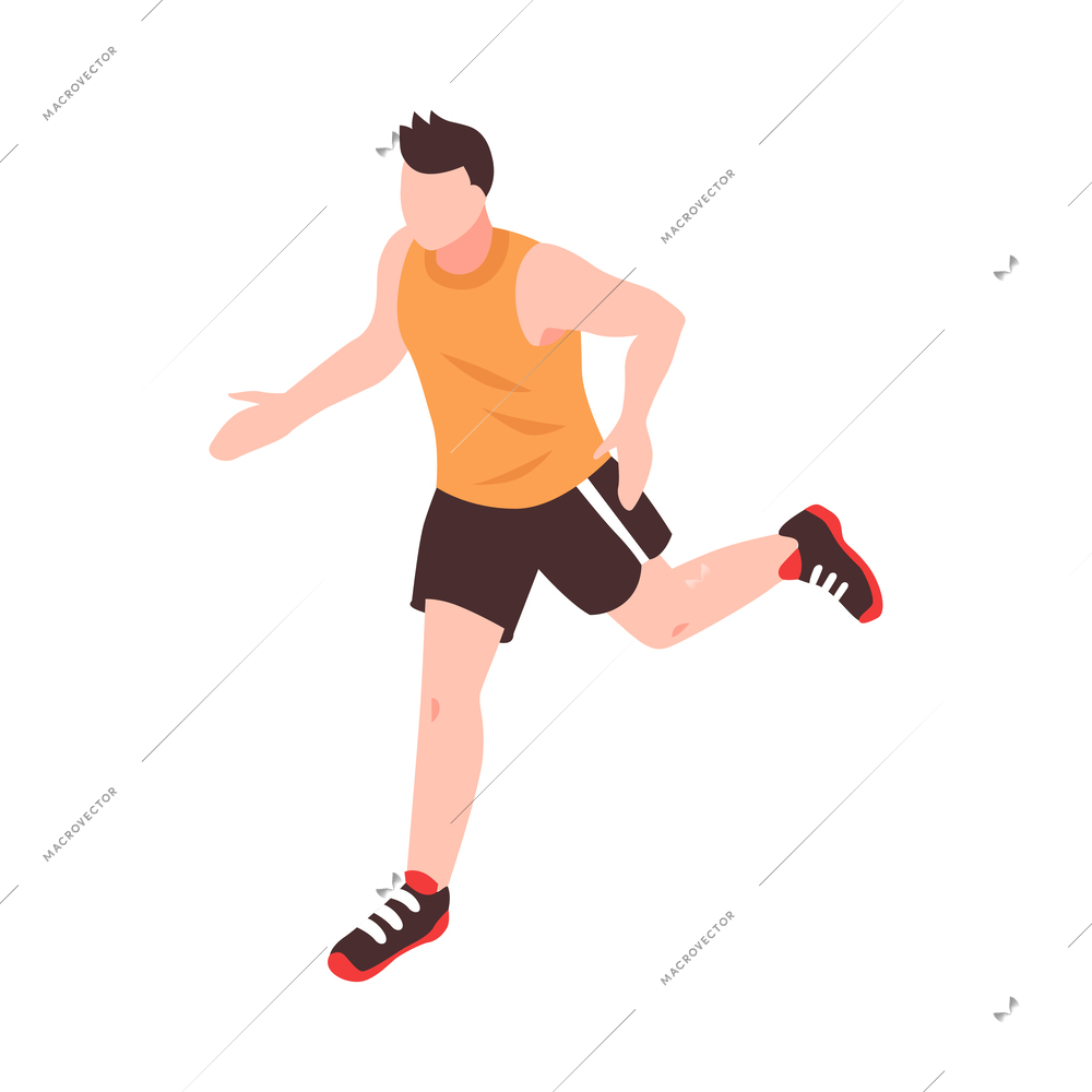 Isometric running sporty man on white background vector illustration