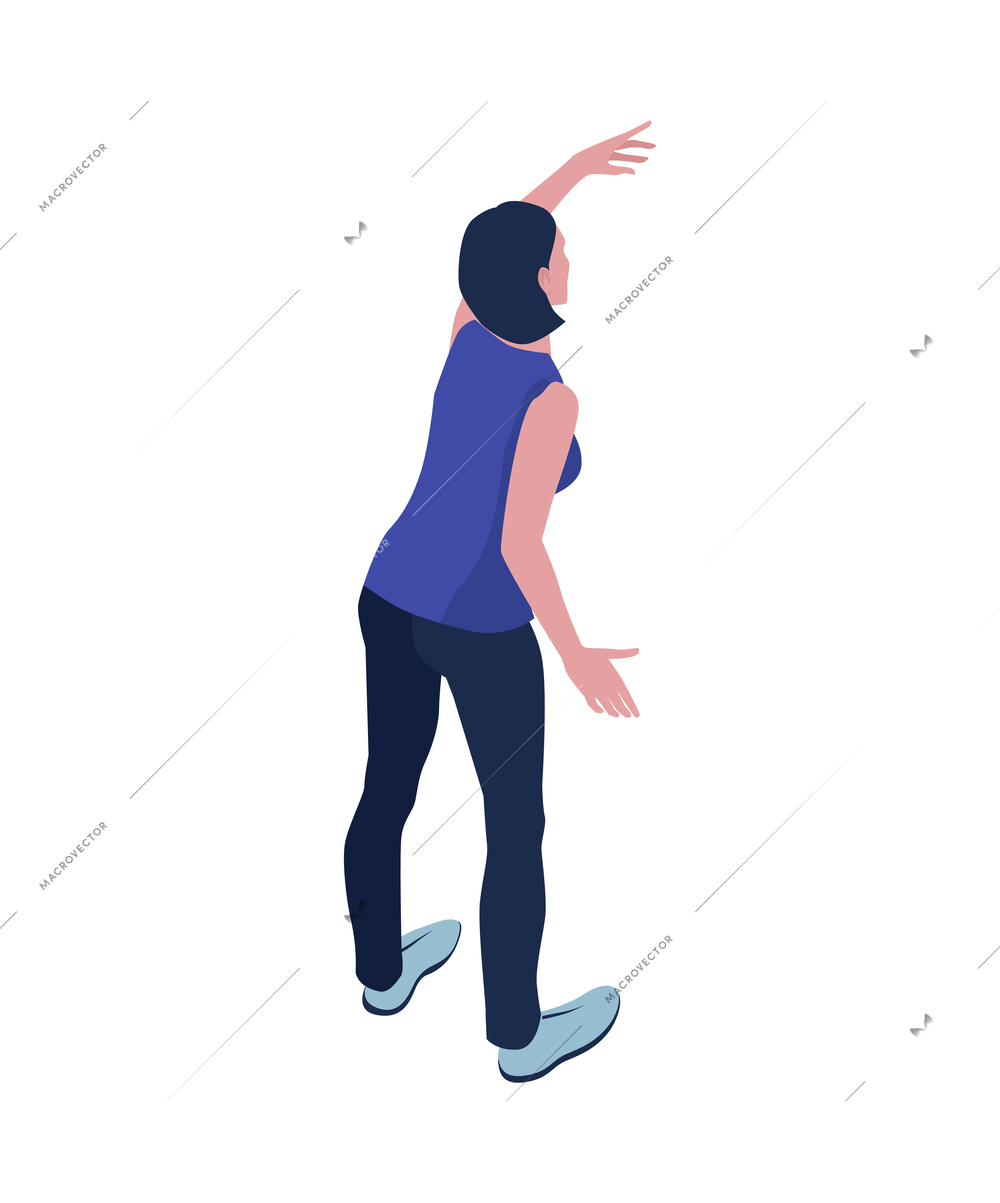 Isometric protesting woman back view on white background vector illustration