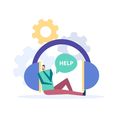 Call center customer support help line concept with headset and human character vector illustration