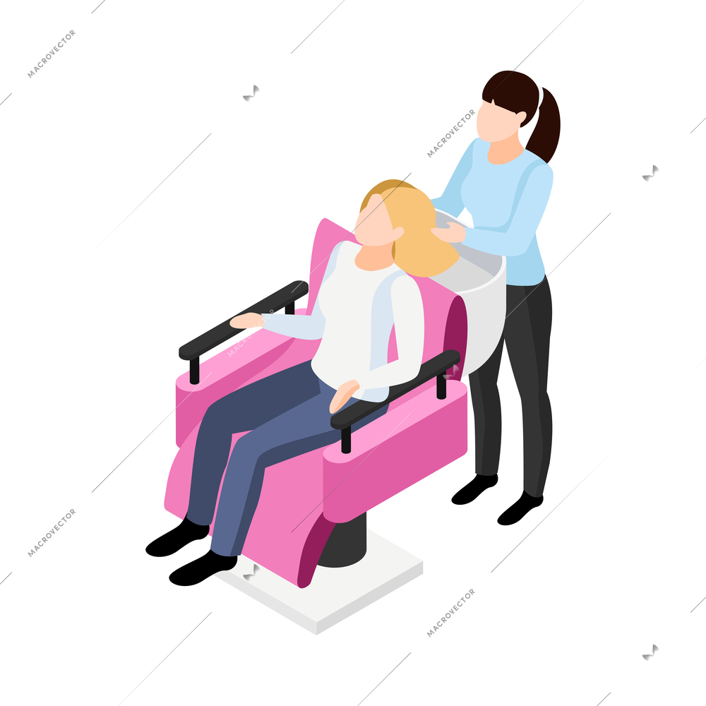 Beauty salon isometric icon with hairdresser washing hair of female client vector illustration