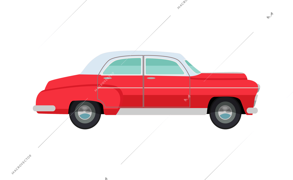 Flat classic vintage red cuban car on side view vector illustration