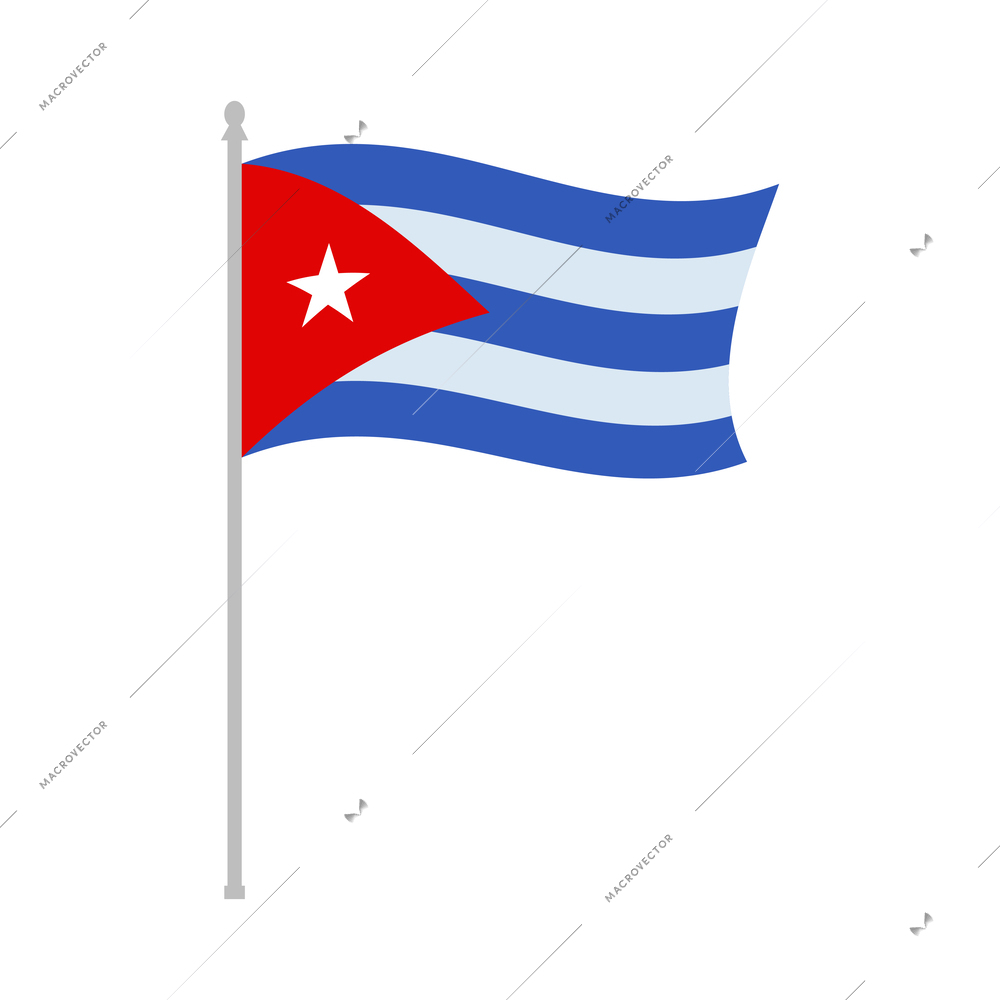 Flat cuban flag on metal pole vector illustration