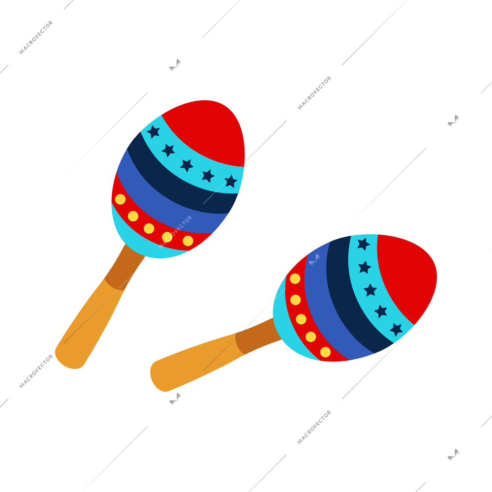 Flat colorful cuban wooden maracas isolated vector illustration