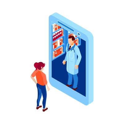 Telemedicine isometric icon with female patient getting online doctor consultation 3d vector illustration