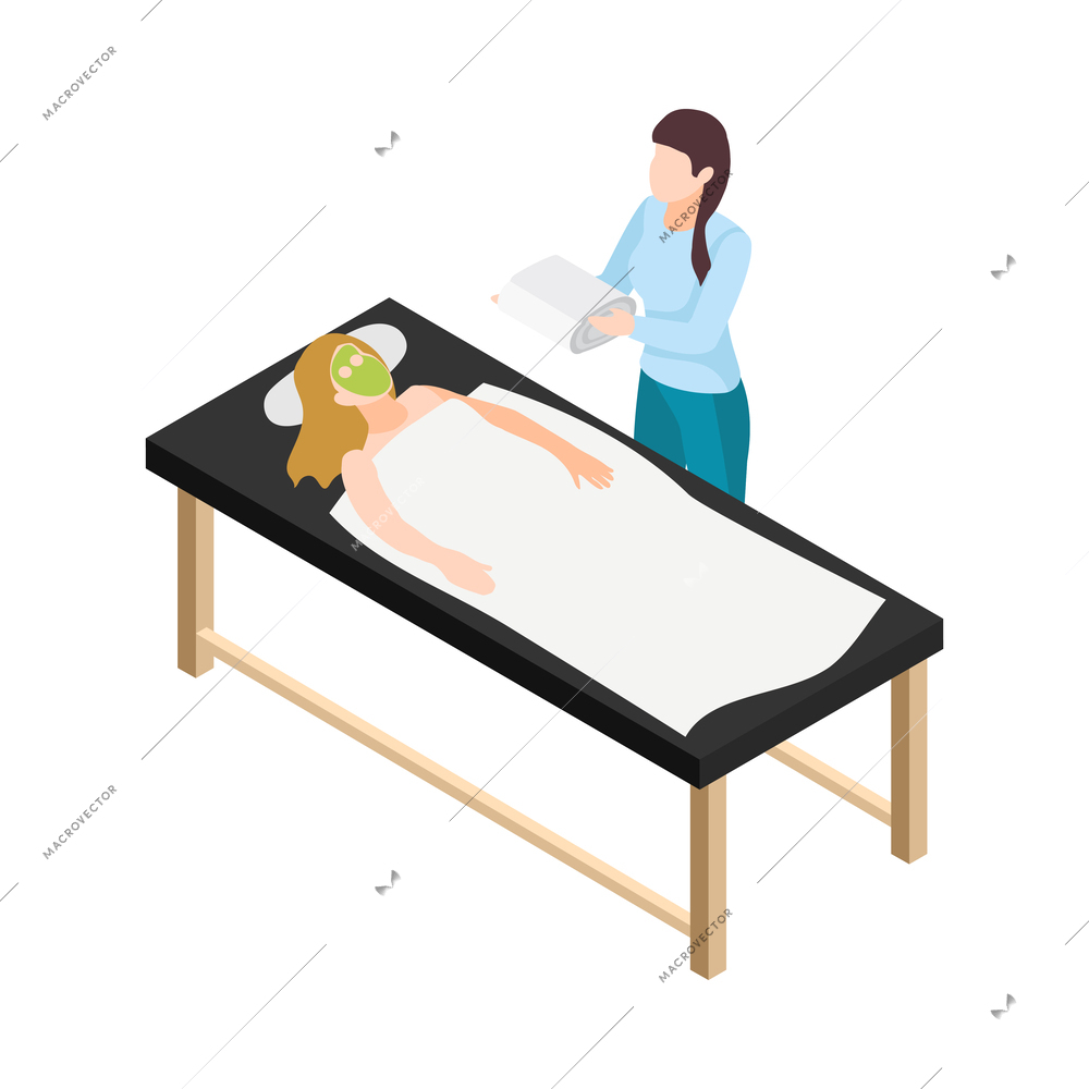 Beauty salon icon with female client relaxing with facial mask vector illustration