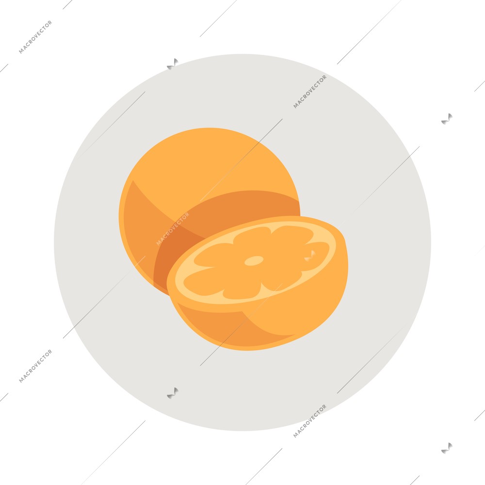 Flat round grey emblem with fresh orange vector illustration